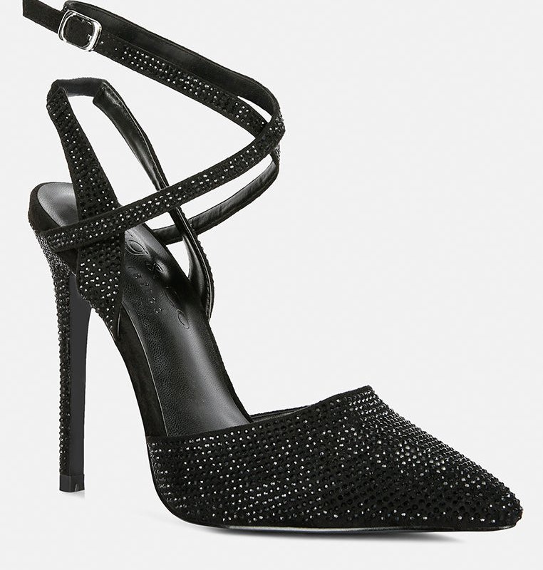 Shop Rag & Co Charmer Rhinestone Embellished Stiletto Sandals In Black