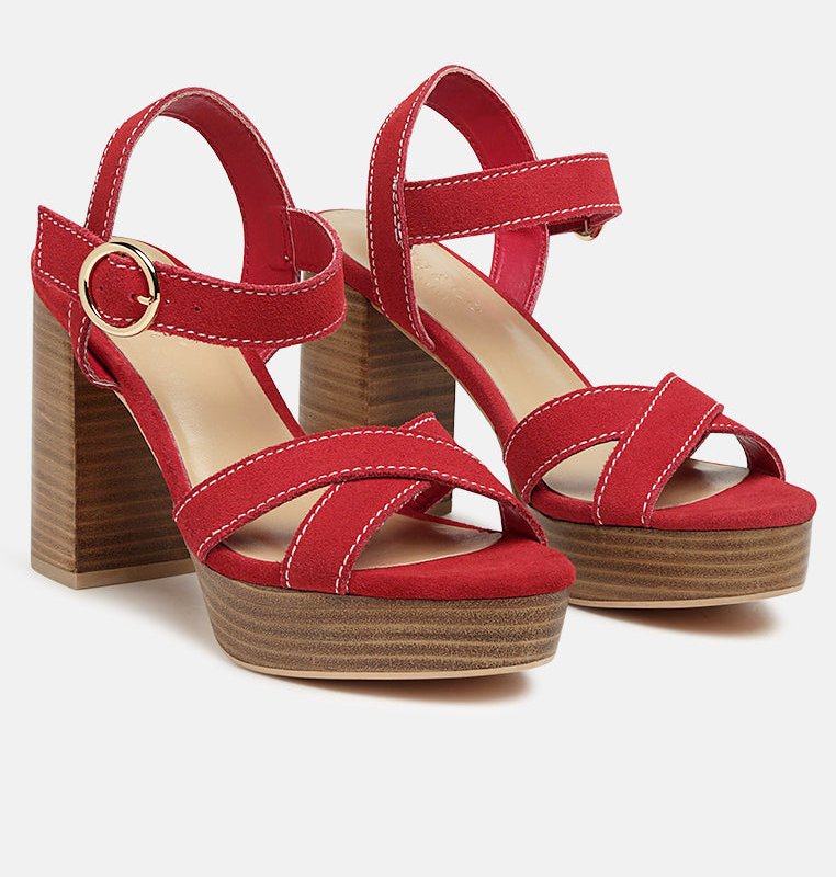 Shop Rag & Co Choupette Suede Leather Block Heeled Sandal In Red