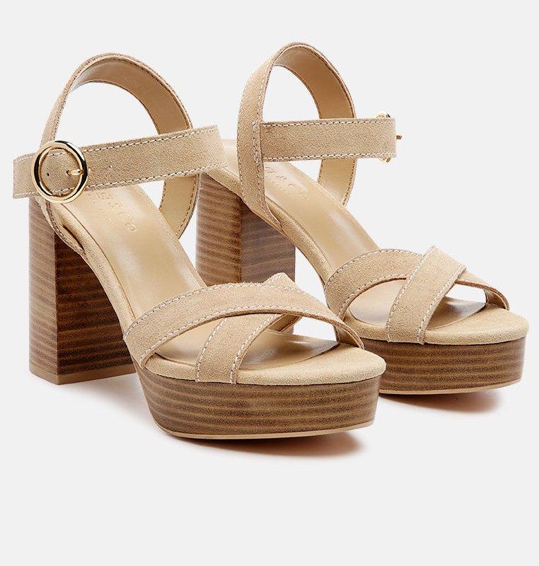Shop Rag & Co Choupette Suede Leather Block Heeled Sandal In Brown