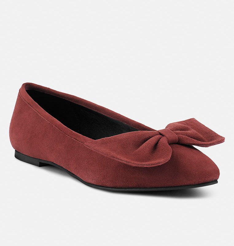 Shop Rag & Co Chuckle Burgundy Big Bow Suede Ballerina Flats In Red