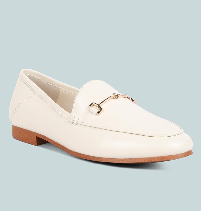 Shop Rag & Co Dareth Horsebit Flat Heel Loafers In Off White