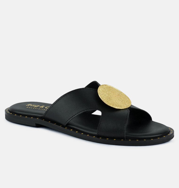 Shop Rag & Co Eudora Embellished Black Slip-ons Sandal