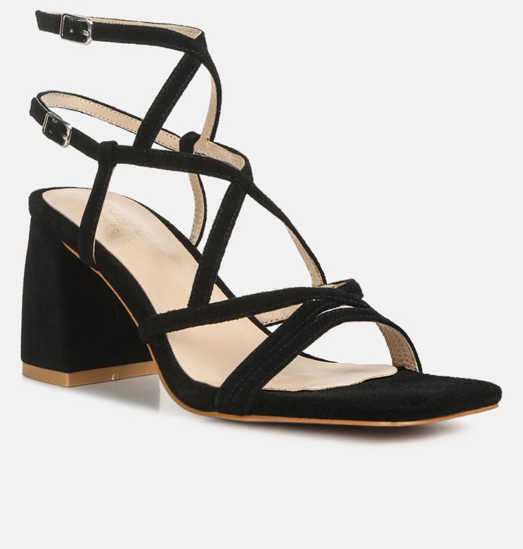Shop Rag & Co Fiorella Black Strappy Block Heel Sandals