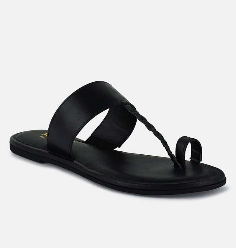 Shop Rag & Co Harris Black Toe Ring Braided Slip Ons Sandal