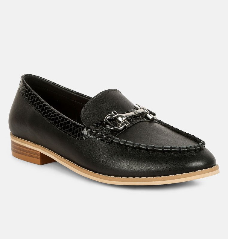 Shop Rag & Co Holda Horsebit Embelished Loafers With Stitch Detail In Black