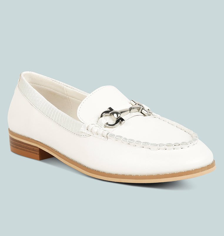 Shop Rag & Co Holda Horsebit Embelished Loafers With Stitch Detail In Off White