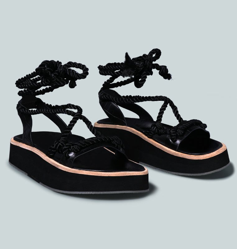 Shop Rag & Co Kendall Strings Platform Leather Sandal In Black