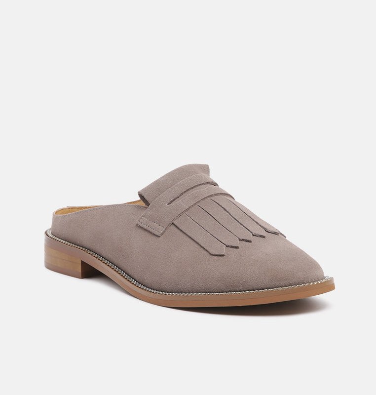 Shop Rag & Co Lena Taupe Suede Walking Loafer Mules In Brown