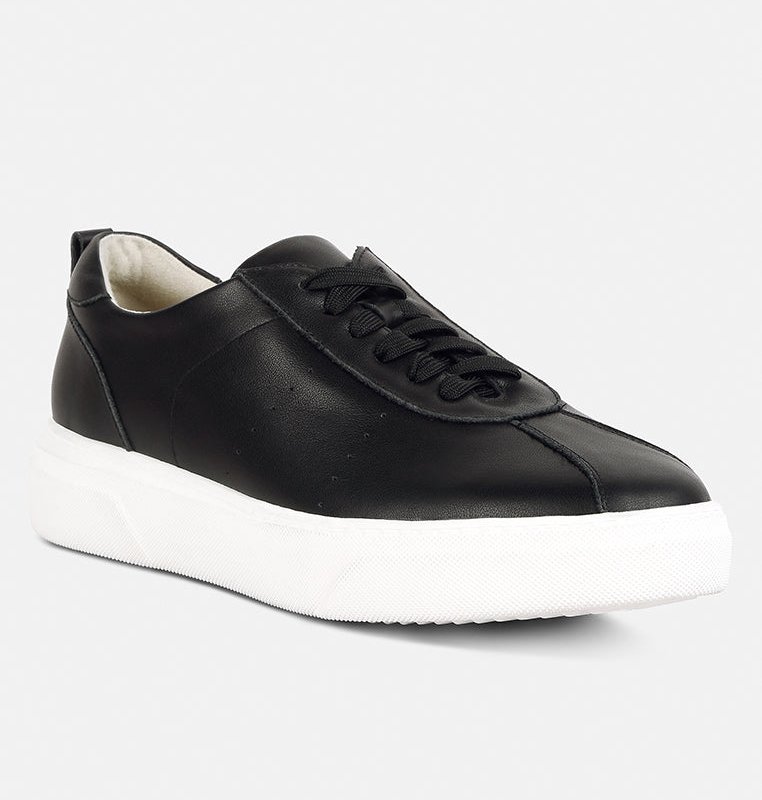 Shop Rag & Co Magull Solid Lace Up Leather Sneakers In Black