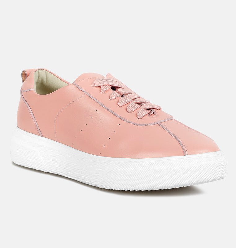 Shop Rag & Co Magull Solid Lace Up Leather Sneakers In Pink
