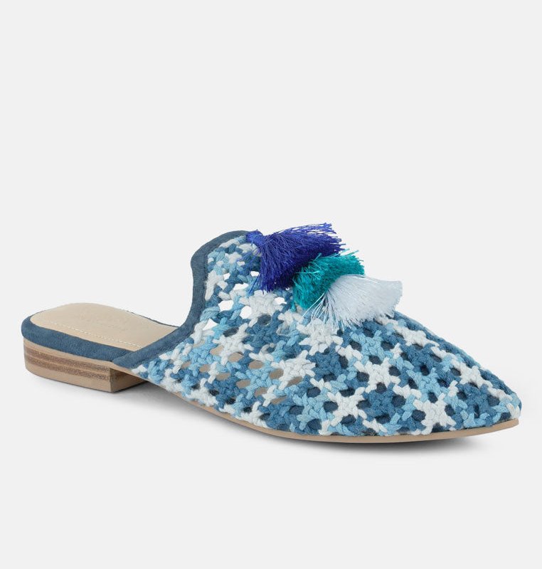 Shop Rag & Co Mariana Blue Woven Flat Mules With Tassels