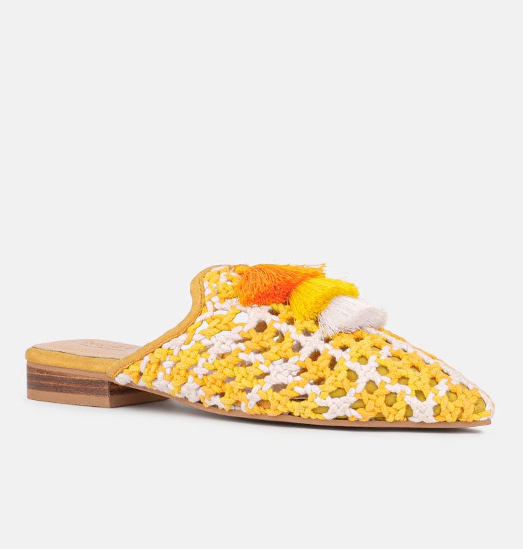 Shop Rag & Co Mariana Yellow Woven Flat Mules With Tassels