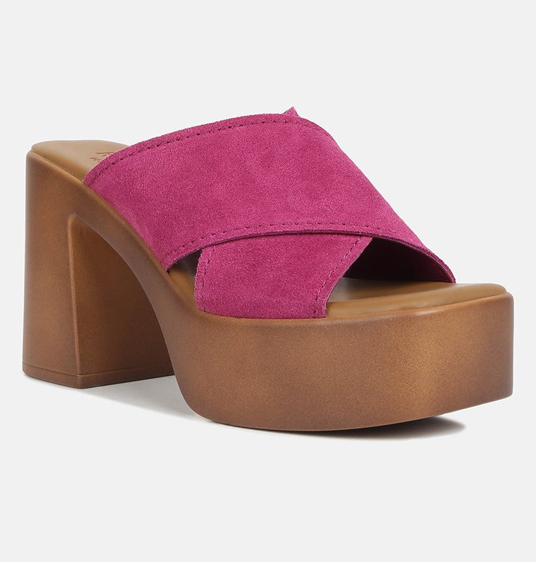 Shop Rag & Co Matrix Criss Cross Strap Block Heel Sandals In Fuschia In Pink
