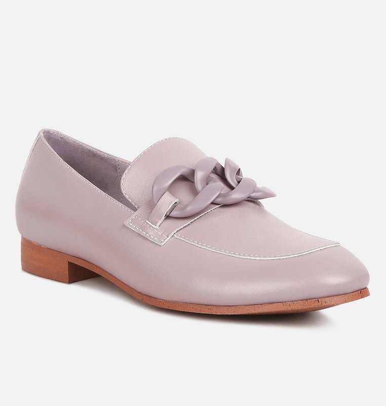 Shop Rag & Co Merva Chunky Chain Leather Loafers In Off Lilac In Purple