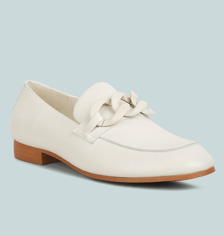 Shop Rag & Co Merva Chunky Chain Leather Loafers In Off White