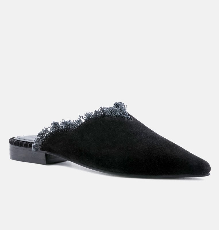 RAG & CO MOLLY BLACK FRAYED LEATHER MULES