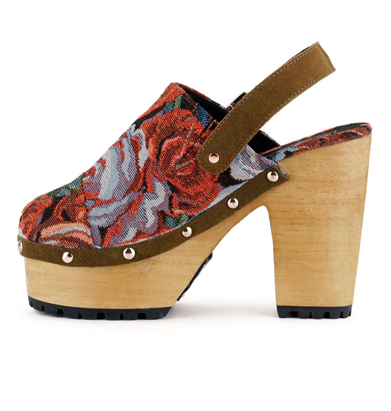 Shop Rag & Co Mural Tapestry Handcrafted Clogs In Brown
