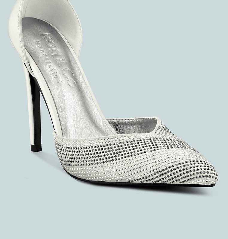 Shop Rag & Co Nobles White High Heeled Patent Diamante Sandals