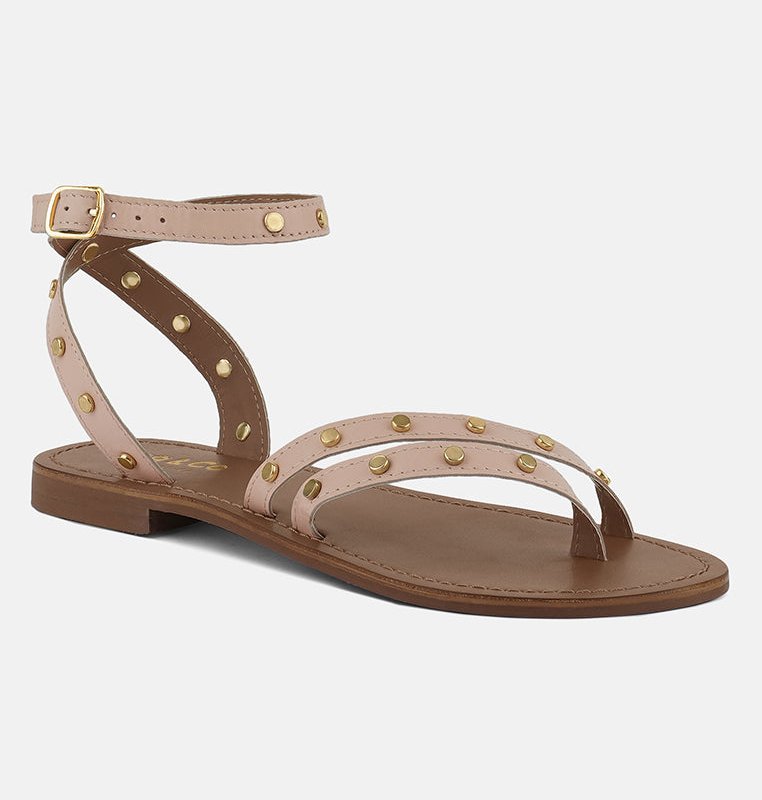 Shop Rag & Co Oprah Studs Embellished Flat Sandals In Beige In Brown