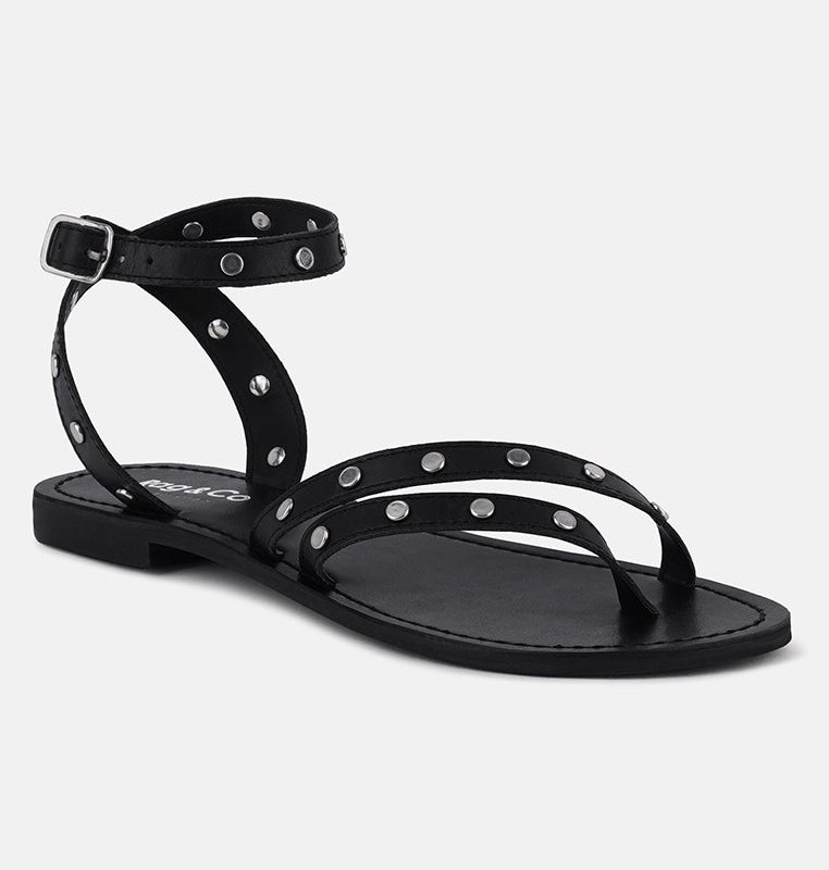 Shop Rag & Co Oprah Studs Embellished Flat Sandals In Black