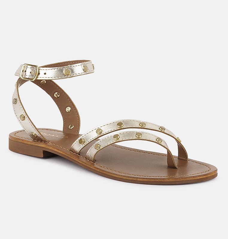 Shop Rag & Co Oprah Studs Embellished Flat Sandals In Gold