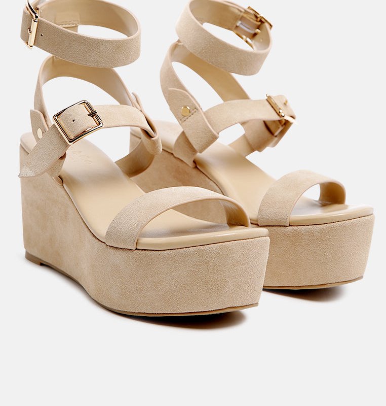 Shop Rag & Co Portia Leather Wedge Sandal In Nude In Brown