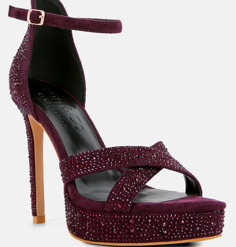 Shop Rag & Co Regalia Purple Rhinestone Embellished Stiletto Sandals