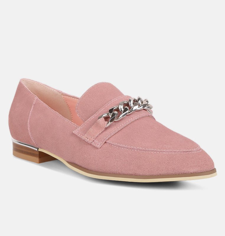 Shop Rag & Co Ricka Chain Embellished Loafers In Pink