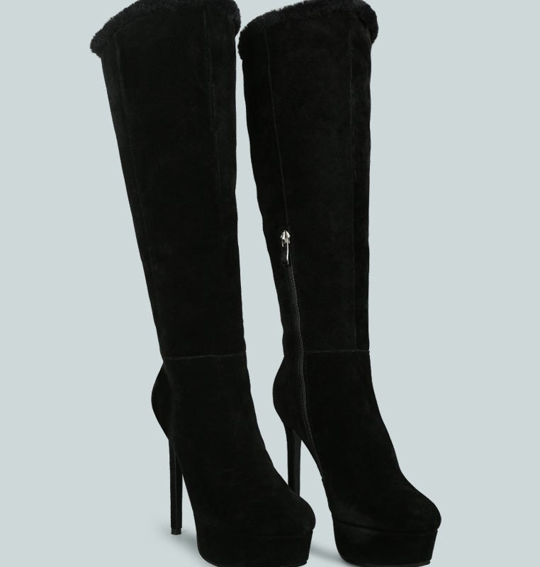 Rag & Co Saldana Convertible Suede Leather Black High Boots