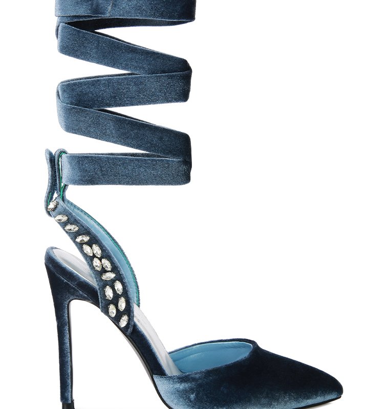 Shop Rag & Co Wallis Blue Diamante Embellished Tie Up Stiletto Sandals