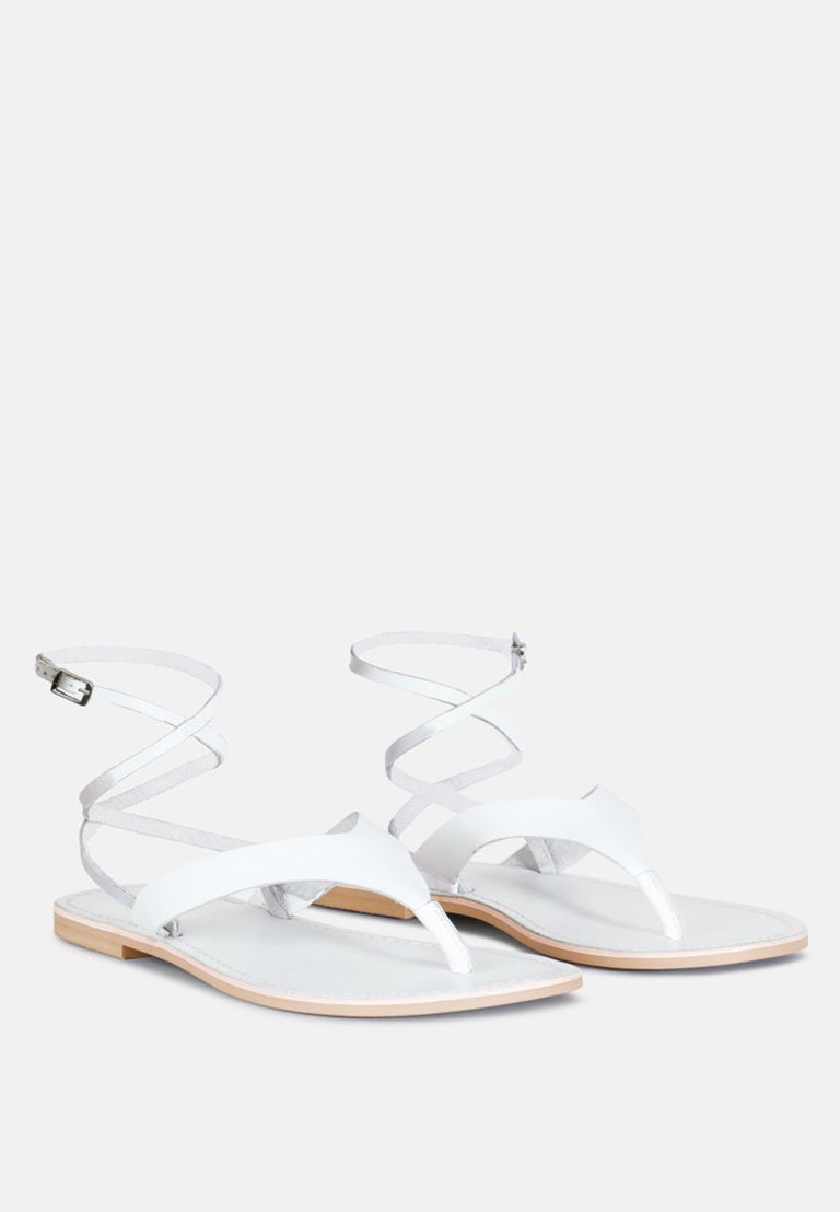 Wrapup Tie around White Flat Sandals - White
