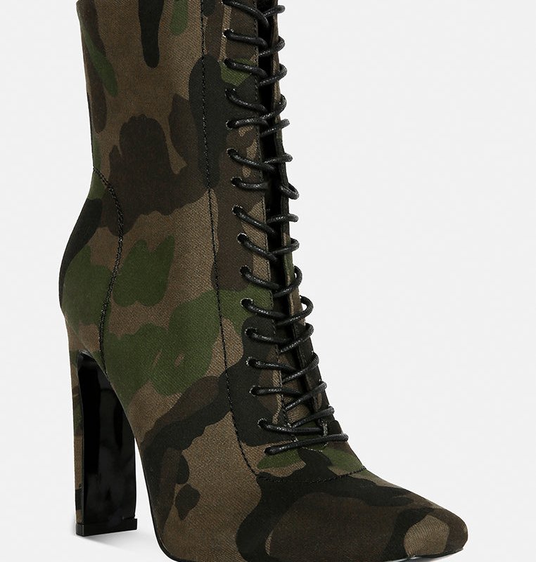 RAG & CO WYNDHAM CAMOUFLAGE LACE UP LEATHER ANKLE BOOTS