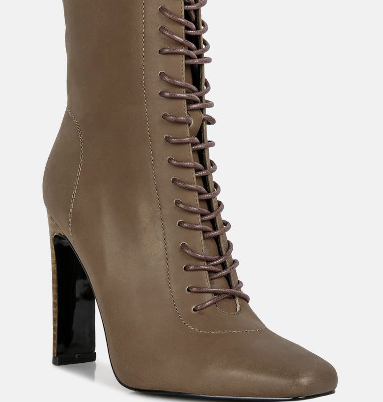 RAG & CO WYNDHAM OLIVE BROWN LACE UP LEATHER ANKLE BOOTS