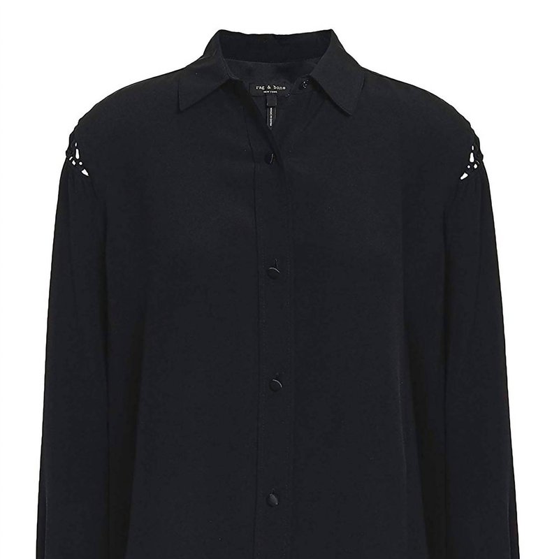 Shop Rag & Bone Hana Button Down Long Sleeve Silk Shirt Blouse In Black