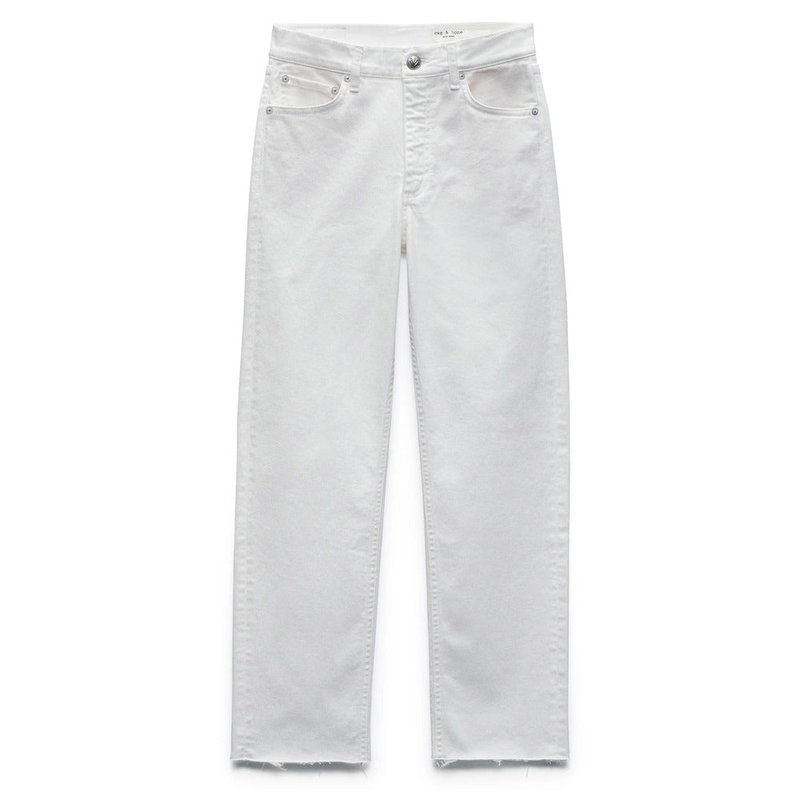 Shop Rag & Bone Women's Harlow Cotton Raw Hem Ankle Straight Leg Jeans In White