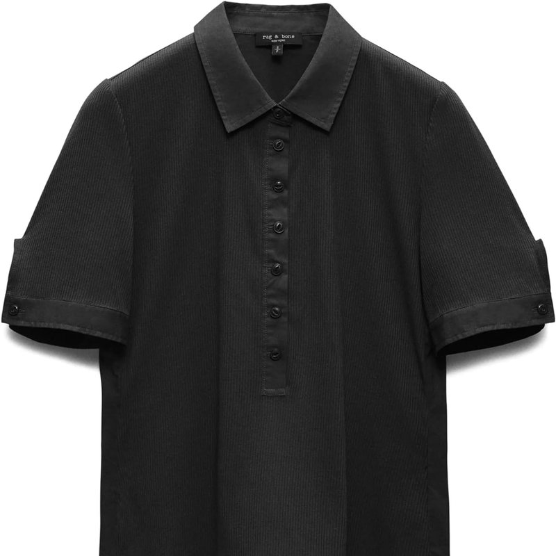 Shop Rag & Bone Women's Ribbed Mixed Media Short Sleeve Polo, Black