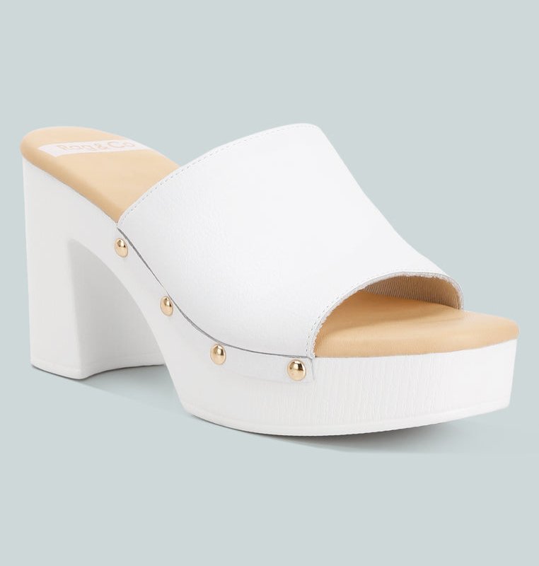 Shop Rag & Co Drew Recycled Leather Block Heel Clogs In White