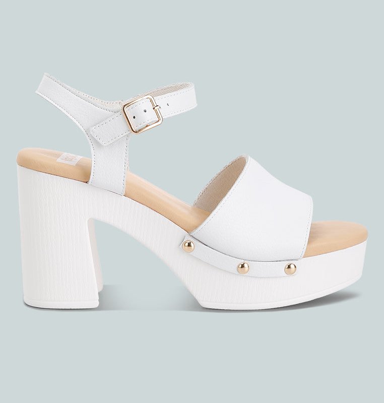 Shop Rag & Co Sawor Recycled Leather High Block Sandals In White