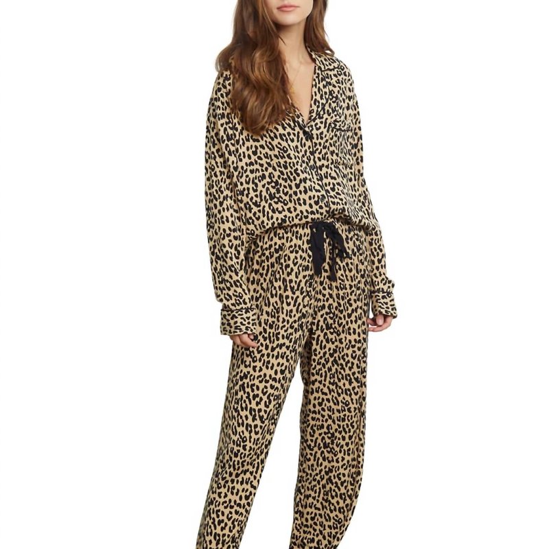 Shop Rails Clara Animal Print Long Pajama Set In Sand Jaguar In Brown