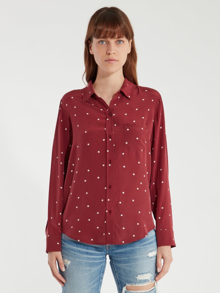 Kate Button Up Silk Shirt - Merlot Twinkle