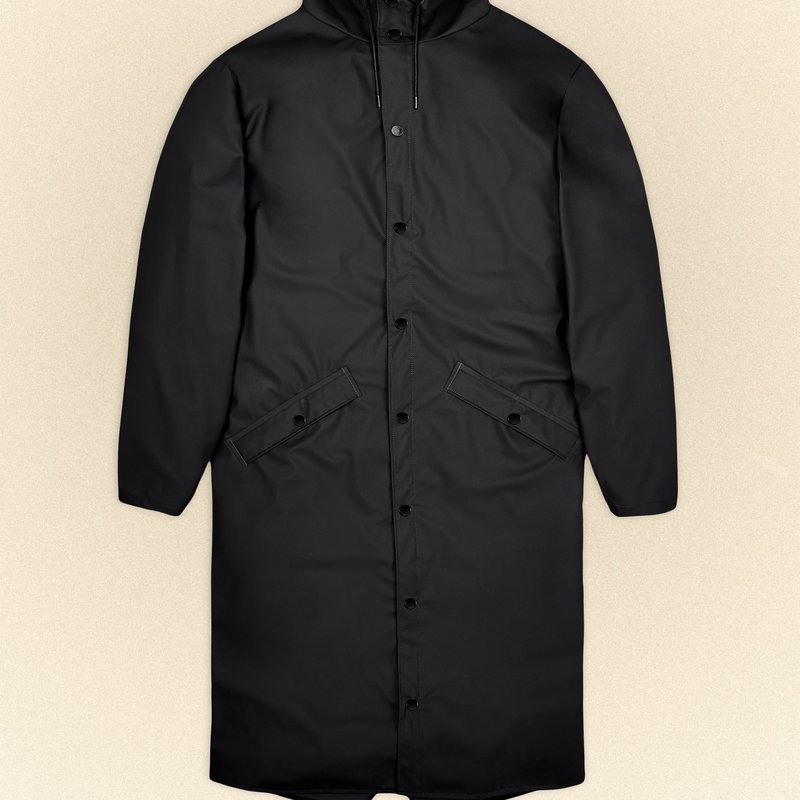 Rains Unisex Black Longer Lightweight Hooded Jacket
