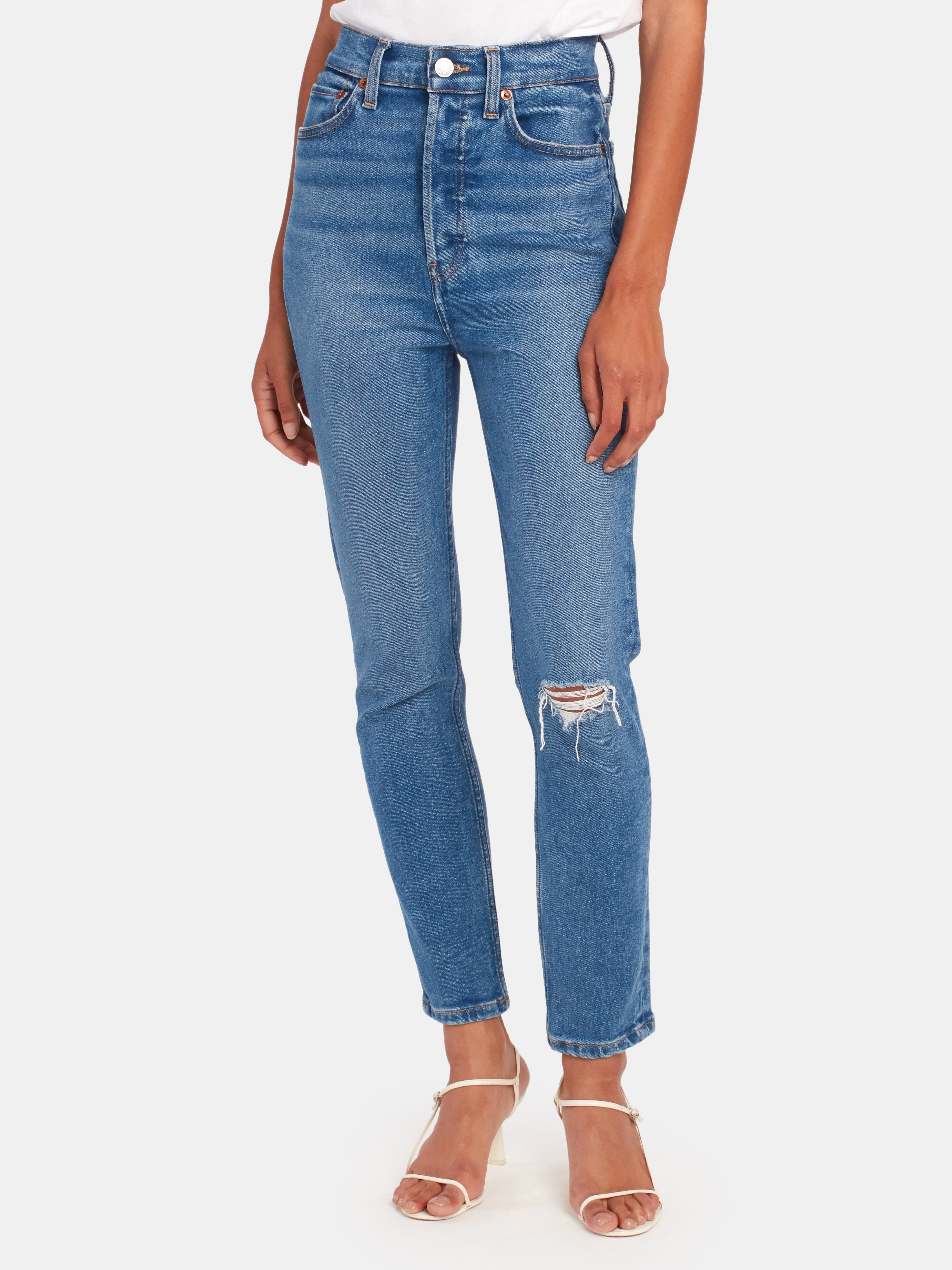 redone jeans high rise ankle crop