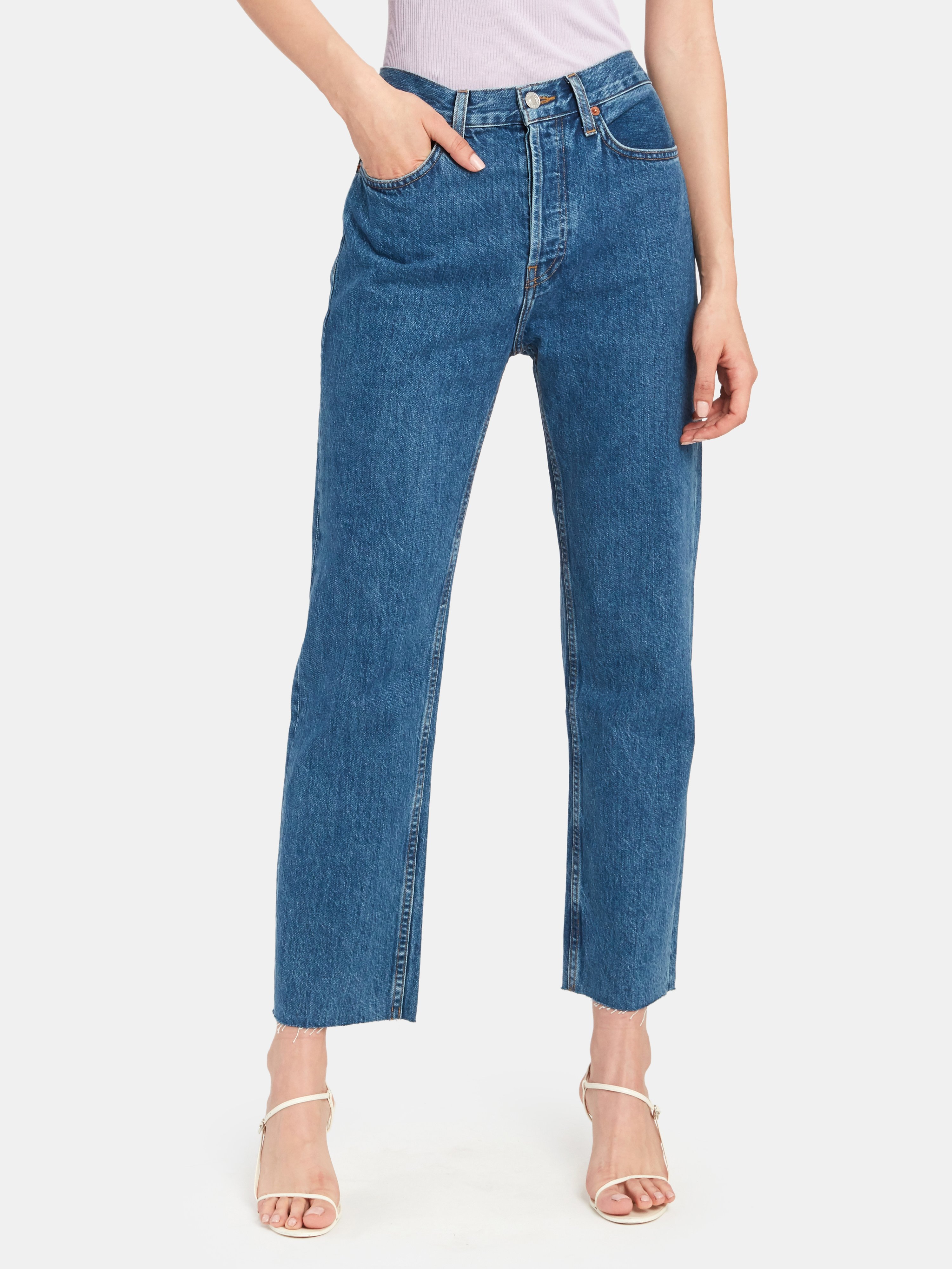 Re/done High Rise Ankle Stove Pipe Slim-straight Jeans In 70's Af