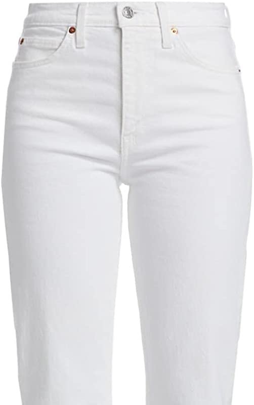 Shop Re/done Women's White Crop Boot Cut 70's Denim High Rise Jeans
