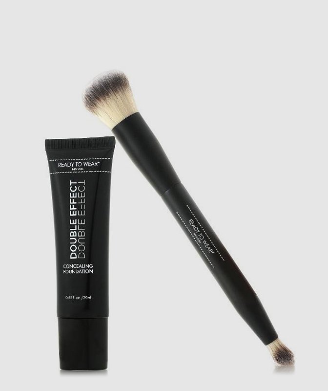 Shop Ready To Wear Beauty Double Effect Concealing Foundation With Double-ended Brush In Black