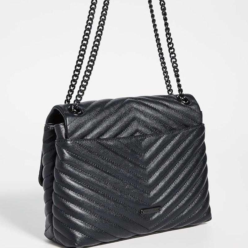 Shop Rebecca Minkoff Women Edie Quilted Flap Shoulder Leather Bag In Black