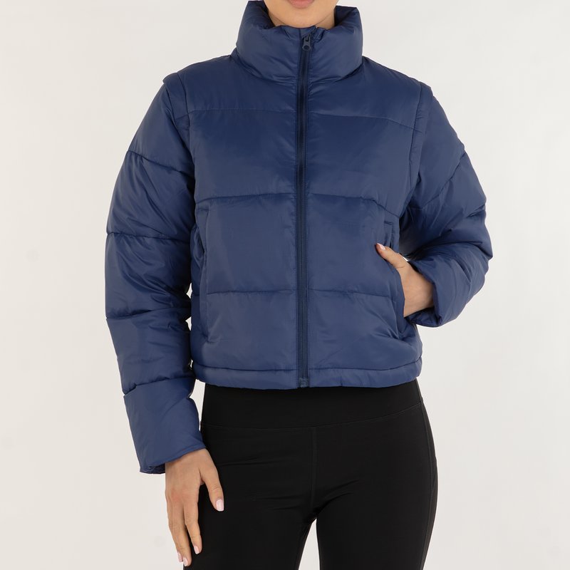 Rebody On The Go Puffer Convertible Jacket Vest In Blue