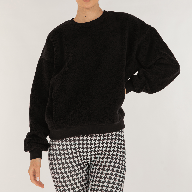 Rebody Teddy Sherpa Sweatshirt Micro-fleece Lined In Black