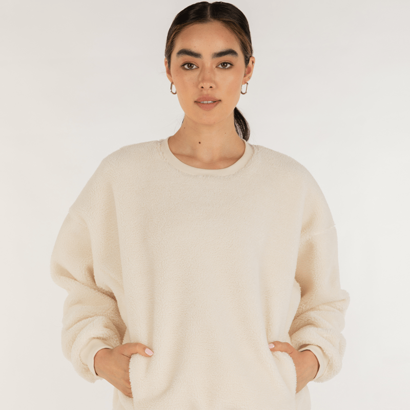 Rebody Teddy Sherpa Sweatshirt Micro-fleece Lined In White