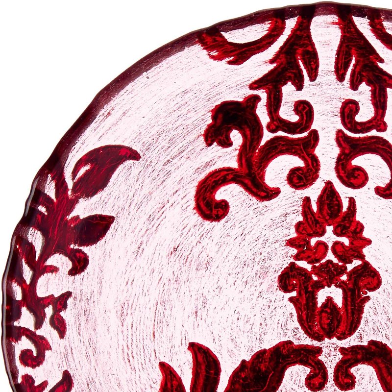 Shop Red Pomegranate Collection Damask Set/4 6.5" Gilded Glass Canapé Plates In Red